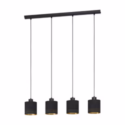 Eglo Esteperra 4-Flame Pendant Lamp, Steel and Fabric Coloured in Black and Gold vintage Ceiling Light, Retro Dining and Livi ...