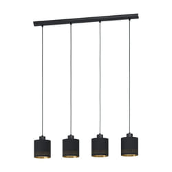 Eglo Esteperra 4-Flame Pendant Lamp, Steel and Fabric Coloured in Black and Gold vintage Ceiling Light, Retro Dining and Living Room Hanging Lighting,