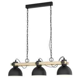 Eglo Pendant lighting Lubenham, 3 light vintage hanging lamp in industrial design, retro ceiling light made of black metal and natural wood, E27