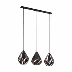 Eglo Carlton 1 pendant light, 3-flame vintage ceiling lamp, retro steel hanging light, Colour: Black, copper, Socket: E27