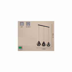 Eglo Carlton 1 pendant light, 3-flame vintage ceiling lamp, retro steel hanging light, Colour: Black, copper, Socket: E27