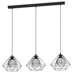 EGLO Vernham Pendant Light, 3-Bulb Pendant Lamp, Vintage, Industrial, Retro, Pendant Light Made of Steel and Smoked Glass, Black, Dining Table Lamp
