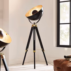 Eglo Covaleda 1-Flame Industrial and Vintage Floor lamp, Made of Wood and Steel with Brass, Black and Gold Colours Standing Light, incl. Switch, E27