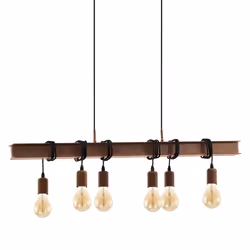 Eglo Townshend 6-flame vintage/industrial design pendant lamp, retro steel and antique brown hanging light, E27 socket