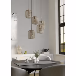 Eglo Pendant Lighting Romazzina, 5 Light Cluster Hanging lamp, Dining Room Ceiling Light Fixture, Metal in Sand Colour, E27 Socket