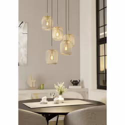 Eglo Pendant Lighting Romazzina, 5 Light Cluster Hanging lamp, Dining Room Ceiling Light Fixture, Metal in Sand Colour, E27 Socket