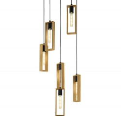 Eglo Littleton Pendant lamp, 6-Light Vintage Pendant lamp in Industrial Design, Retro Hanging lamp Made of Steel and Wood, Colour: Black, Brown,