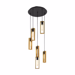 Eglo Littleton Pendant lamp, 6-Light Vintage Pendant lamp in Industrial Design, Retro Hanging lamp Made of Steel and Wood, Colour: Black, Brown,