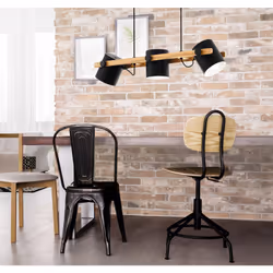Eglo Pendant lighting Hornwood, 3 light vintage hanging lamp in industrial design, retro ceiling light made of black metal and natural wood, FSC