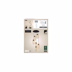 Eglo Pendant Lighting Littleton, 6 Light Vintage Cluster Hanging lamp in Industrial Design, Retro Ceiling Light Made of Black Metal and Natural Wood,