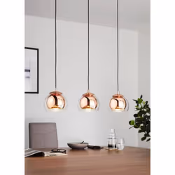 EGLO Ceiling Light Fitting Rocamar with 3 lampshades, Pendant Lighting Made of Copper-Coloured Steel and Clear Glass, Hanging lamp for Dining Table