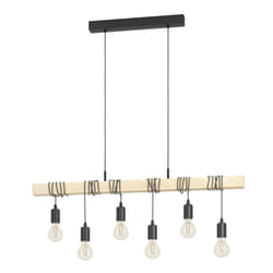 Eglo Pendant Lighting Townshend, 6 Light Vintage Hanging lamp in Industrial Design, Retro Ceiling Light Made of Black Metal and Natural Wood, FSC