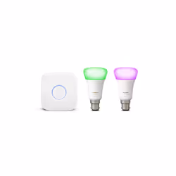 Philips Hue White and Colour Ambiance Mini Starter Kit [B22 Bayonet Cap] Includes 2 Smart LED Bulbs and a Hue Bridge, Compati ...
