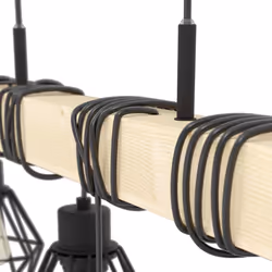 Eglo Pendant lighting Townshend 5, 6 light vintage hanging lamp in industrial design, retro ceiling light made of black metal and natural wood, FSC