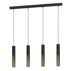Eglo LED pendant lighting Barbotto, 4 light hanging lamp with indirect lighting, metal ceiling light fixture in black and wood look, GU10 bulb, warm