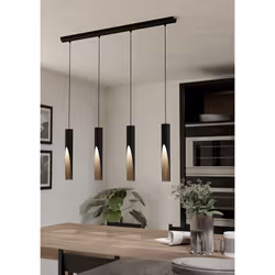 Eglo LED pendant lighting Barbotto, 4 light hanging lamp with indirect lighting, metal ceiling light fixture in black and wood look, GU10 bulb, warm