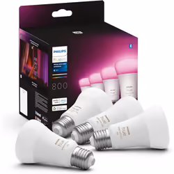 Philips Hue New White and Colour Ambiance Smart Light Bulb 4 Pack 60W - 800 Lumen [E27 Edison Screw] with Bluetooth. Works wi ...