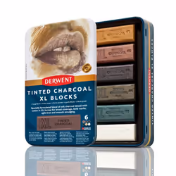 Derwent Tinted Charcoal XL Blocks 6 Tin, Set of 6, 60mm Extra-Large Block, Naturally Water-soluble, Ideal for Sketching, Draw ...