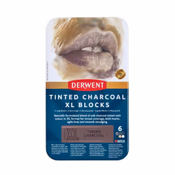 Derwent Tinted Charcoal XL Blocks 6 Tin, Set of 6, 60mm Extra-Large Block, Naturally Water-soluble, Ideal for Sketching, Drawing and Expressive Mark