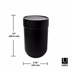 Umbra Touch Waste Can, Small 1.6 Gallon Trash Can with Lid, Swing Lid Waste Basket, Garbage Can with Lid for Washroom/Bathroom, Soft Touch, Black