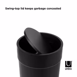 Umbra Touch Waste Can, Small 1.6 Gallon Trash Can with Lid, Swing Lid Waste Basket, Garbage Can with Lid for Washroom/Bathroom, Soft Touch, Black