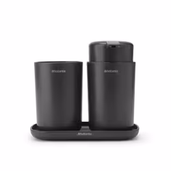 Brabantia ReNew 3 Piece Bathroom Accessory Set, Refillable Handwash Soap Dispenser, Toothbrush Holder & Tray, Set of 3, Dark  ...