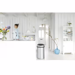 Brabantia 60 Litre Large Kitchen Touch Bin (Matt Steel) Removable Lid, Soft-Touch Open, Easy Clean Rubbish Food Waste Bin
