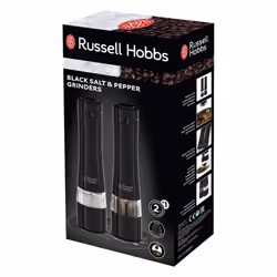 Russell Hobbs 28010-56 Electric Salt and Pepper Mill Set [2 Automatic Grinders] Black Stainless Steel (Adjustable Grinding Fineness, Ceramic Grinding