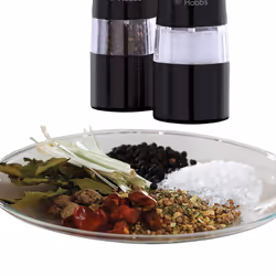 Russell Hobbs 28010-56 Electric Salt and Pepper Mill Set [2 Automatic Grinders] Black Stainless Steel (Adjustable Grinding Fineness, Ceramic Grinding
