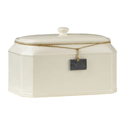 Premier Housewares Rural Touch Dolomite Bread bin Tagged Biscuit Tin with Lid Biscuit Jar Crock Bread Basket Bread Storage Cream 23H x 35W x 24D cm,