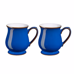 Denby - Imperial Blue Coffee Mug Set of 2 - 340ml Craftmans Curved Stoneware Ceramic Tea Mug Set For Home & Office - Dishwash ...