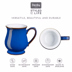 Denby - Imperial Blue Coffee Mug Set of 2 - 340ml Craftmans Curved Stoneware Ceramic Tea Mug Set For Home & Office - Dishwasher Safe, Microwave Safe -