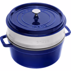 STAUB Cast Iron Roaster/Cocotte with Steamer Insert, Round, 26 cm, 5.2 L, With matte black interior enamel, Dark Blue