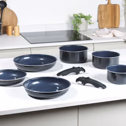 Russell Hobbs RH03321EU7 Smart Clip Pot and Pan Set ? 8 Piece Ceramic Non-Stick Frying Pans & Saucepans with 2 Detachable Handles, Stackable Design,