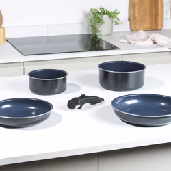 Russell Hobbs RH03319EU7 Smart Clip Pot and Pan Set ? 5 Piece Ceramic Non-Stick Frying Pans & Saucepans with Detachable Handle, Stackable Design,