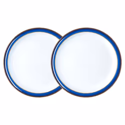 Denby - Imperial Blue Small Plates Set of 2 - Dishwasher Microwave Safe Crockery 17.5cm - Royal Blue, White Ceramic Stoneware ...