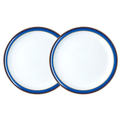 Denby - Imperial Blue Small Plates Set of 2 - Dishwasher Microwave Safe Crockery 17.5cm - Royal Blue, White Ceramic Stoneware Tableware Side Plates -
