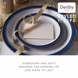 Denby - Imperial Blue Small Plates Set of 2 - Dishwasher Microwave Safe Crockery 17.5cm - Royal Blue, White Ceramic Stoneware Tableware Side Plates -