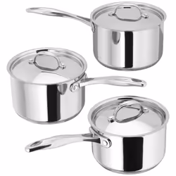 Stellar Profile Set of 3 Stainless Steel Saucepans with Lids, 20cm 18cm 16cm, Induction Ready, Oven Safe, Dishwasher Safe