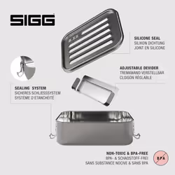 Sigg Gemstone Box Lunch Box, Stainless Steel Lunch Box with Leak-Proof Silicone Rim, Divided Lunch Box for Lunch and Leftovers