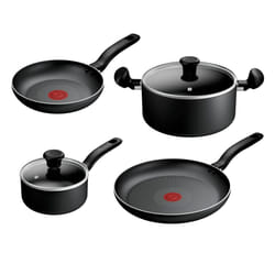 Titanium Essential 4pc Set: Saucepan 16 cm with lid, Stewpot 24 cm with lid, Frying Pans 20/28 cm, High-Performance Non-Stick Coating, excluding