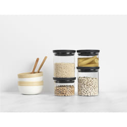 Brabantia Set of 4 Stackable Storage Jars (2 x 0.3L + 2 x 0.6L) Heat Resistant, Microwave Safe, Dishwasher Safe Food Canisters for Kitchen, Dark Grey
