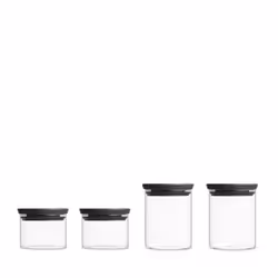 Brabantia Set of 4 Stackable Storage Jars (2 x 0.3L + 2 x 0.6L) Heat Resistant, Microwave Safe, Dishwasher Safe Food Canisters for Kitchen, Dark Grey