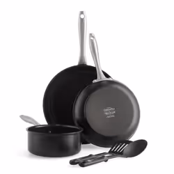 GreenPan Lima Midnight Hard Anodized Healthy Ceramic Non-Stick, 5-Piece Set, Includes Frying Pan, Saucepan, & Nylon and Slott ...
