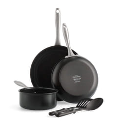 GreenPan Lima Midnight Hard Anodized Healthy Ceramic Non-Stick, 5-Piece Set, Includes Frying Pan, Saucepan, & Nylon and Slotted Turner, PFAS-Free,