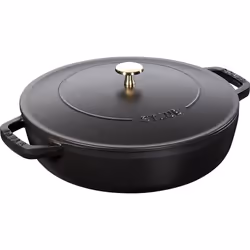 STAUB Cast Iron Saut? Pan, Chistera Lid, Round, 3.7 L, Black, 33 x 31 x 9.5 cm
