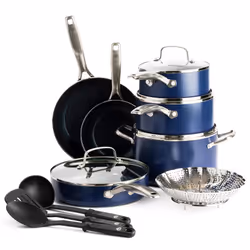 Blue Diamond Cookware Diamond Infused Ceramic Nonstick 14 Piece Cookware Pots and Pans Set, Includes Frying Pans, Saut?, Sauc ...