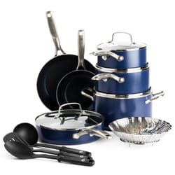 Blue Diamond Cookware Diamond Infused Ceramic Nonstick 14 Piece Cookware Pots and Pans Set, Includes Frying Pans, Saut?, Saucepans, Strainer,