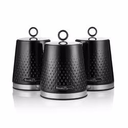 SWAN Elegance SWKA18533BLK Set of 3 Kitchen Storage Canisters for Tea, Coffee, and Sugar with Textured Gloss Finish and Stain ...