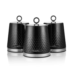 SWAN Elegance SWKA18533BLK Set of 3 Kitchen Storage Canisters for Tea, Coffee, and Sugar with Textured Gloss Finish and Stainless Steel Accents, 1.3L,